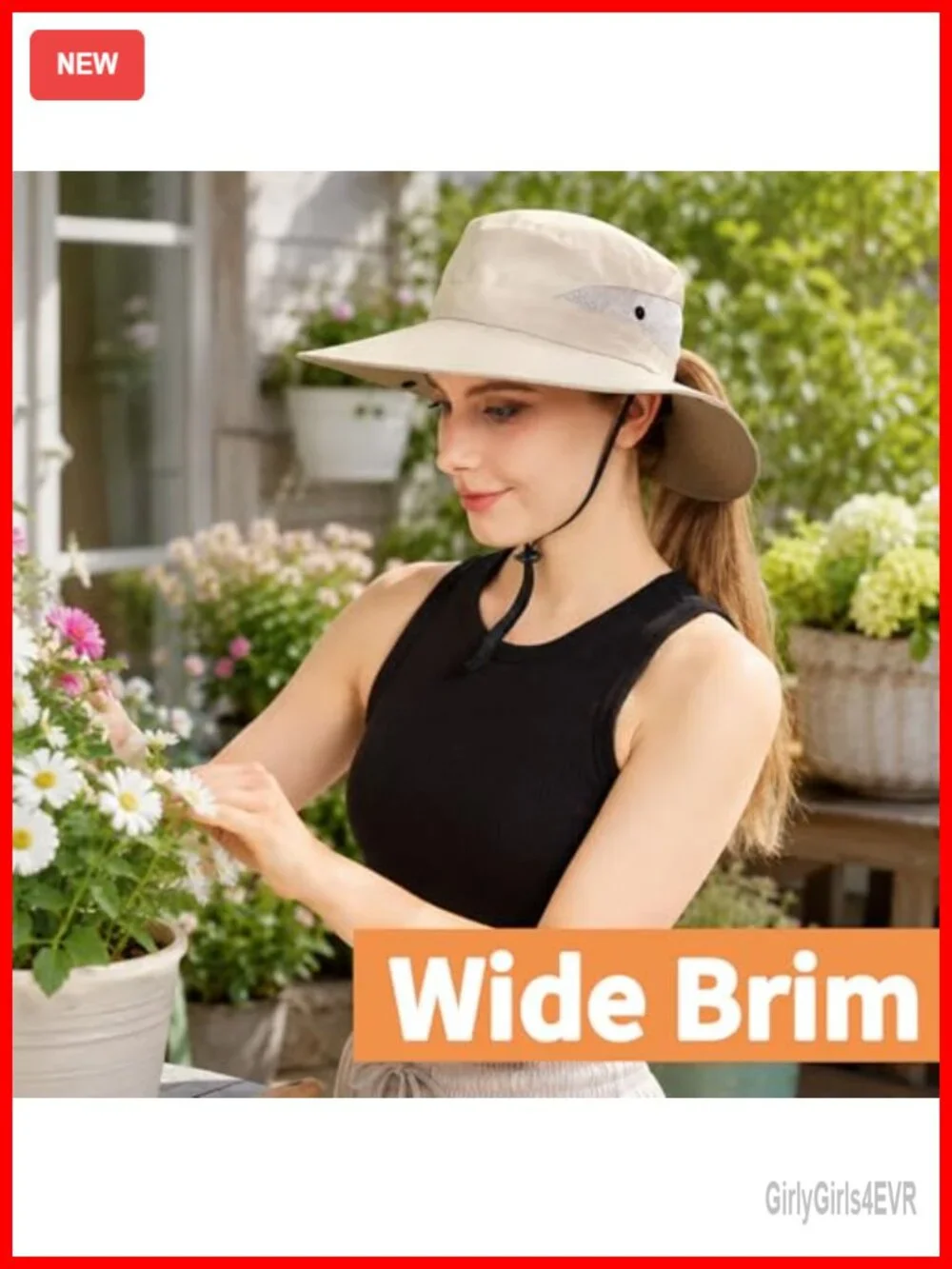 Wide Brim UPF 50 Sun Hat with Ponytail Hole Adjustable Drawstring Foldable